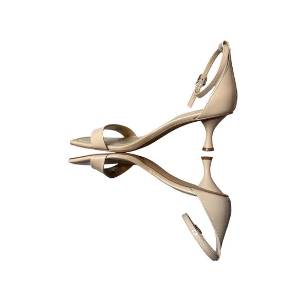 Vince Camuto Vinkely Square Toe Kitten Heel Sandals Café Patent Leather Size 10 - Picture 4 of 6